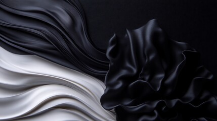 Abstract Black and White Silk Drapery: A Study in Contrast and Texture