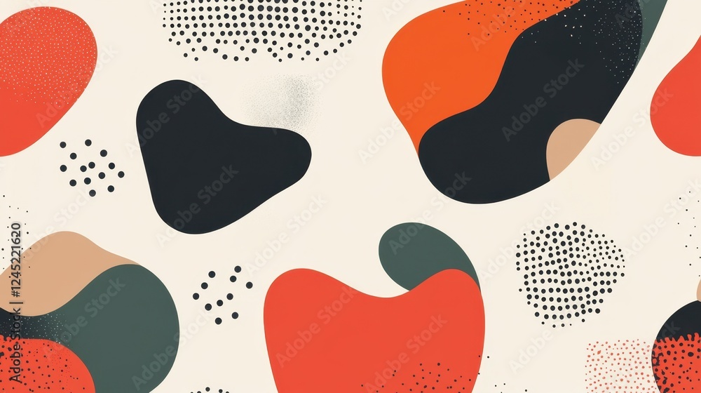 Poster a dynamic abstract design with fluid, organic shapes in a blend of soft and bold colors, creating a 