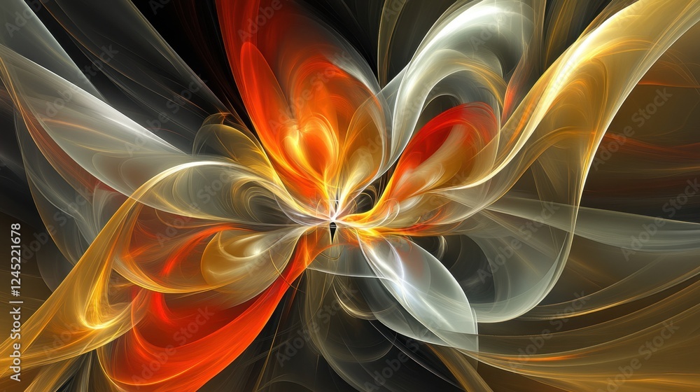 Aufkleber a dynamic abstract design with fluid, organic shapes in a blend of soft and bold colors, creating a 