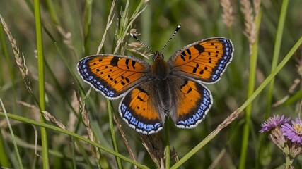 Obraz premium Thriving in Color: The Vibrant Habitat of the Lunge’s Metal mark Butterfly