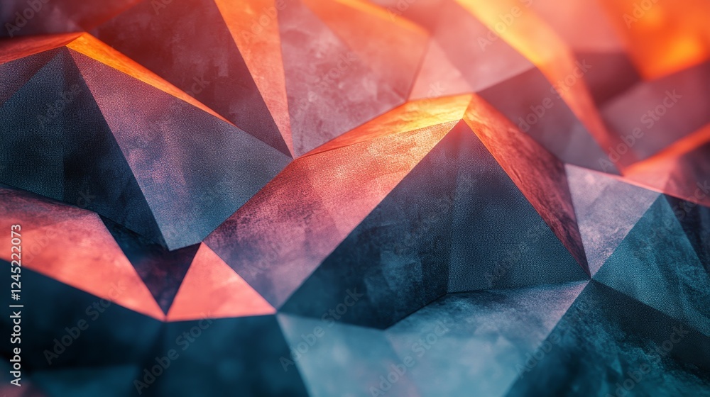 Poster abstract geometric pattern with red and blue gradient prism shapes
