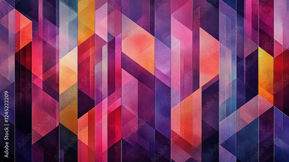 Poster colorful abstract geometric pattern with overlapping diagonal shapes and vibrant hues