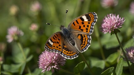 Obraz premium Blossoming Tranquility: Lunge’s Metal mark Butterfly Among the Clover