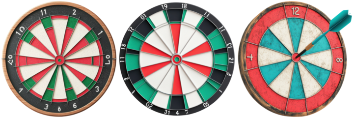 Three Stylish Dartboards with Unique Color Schemes and Designs