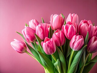 Obraz premium Pink Tulip Bouquet Photography: Spring Flowers, Pink Background, Copy Space, Floral Image