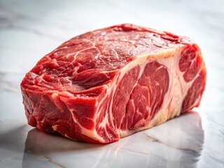 Obraz premium Prime Rib Roast, Large Beef Cut, Butcher Shop, Raw Meat Photography, White Background Food Photo, Premium Beef, Meat Image, Culinary Photography, Food Stock Photo