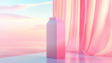 A boxed juice carton on a smooth, curved surface with soft ambient lighting and a pastel-colored background.