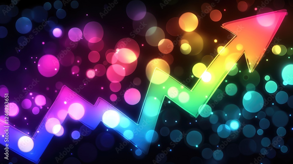 Aufkleber a bright financial graph with a glowing upward arrow, placed on a dark high-tech background with bok