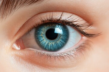 Fototapeta premium Close-up of a vibrant blue eye, detailed iris and lashes. Ideal for medical, beauty, or vision-related projects.