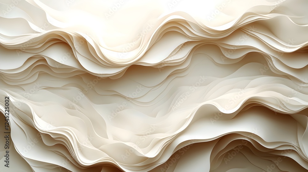 Poster an abstract composition featuring soft, flowing layers of cream-colored fabric that create a soothin