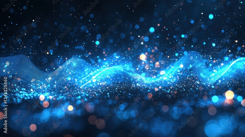 Poster pulsing animated blue energy line graph with sparkling particles