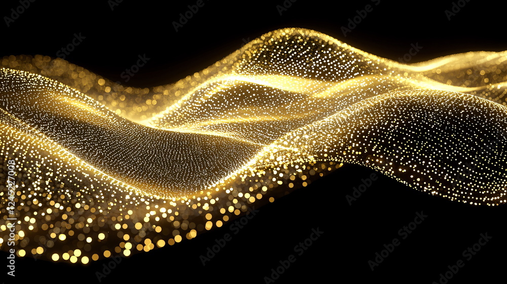 Aufkleber golden waves flowing gracefully on a black background creating an artistic display of shimmering dot