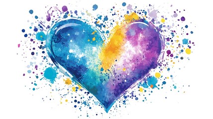 Abstract Watercolor Heart Splashes Colorful Design