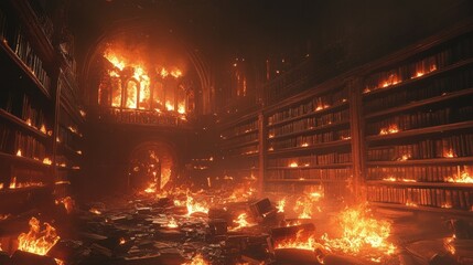 Devastating Fire Engulfs Library, Leaving Shelves and Books in Ashes