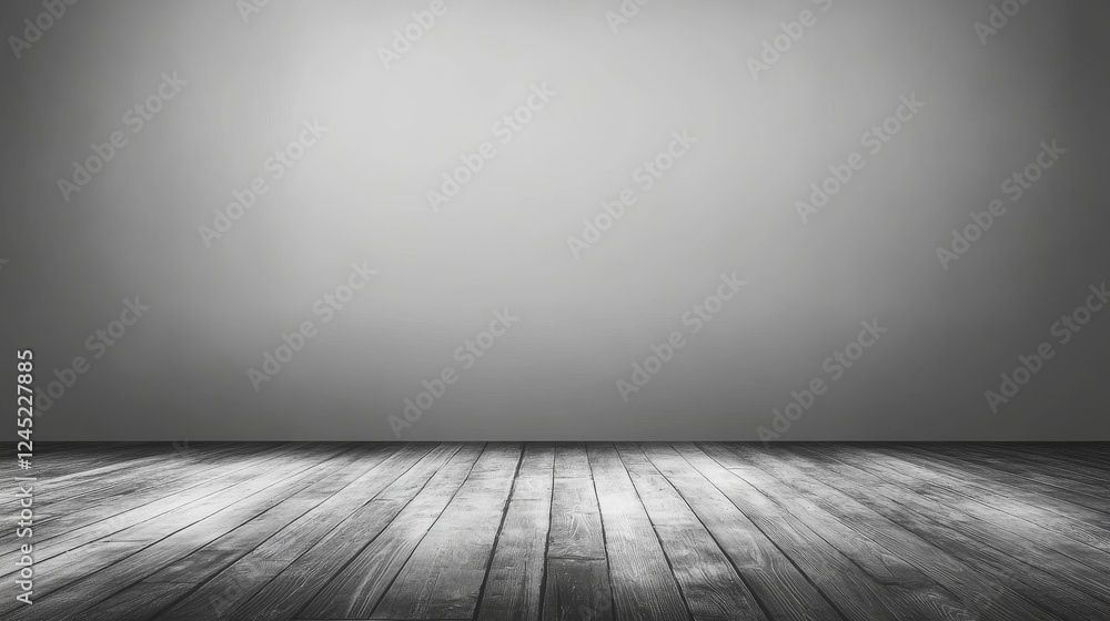 Poster empty room with wooden floor and gradient gray walls creating minimalist atmosphere