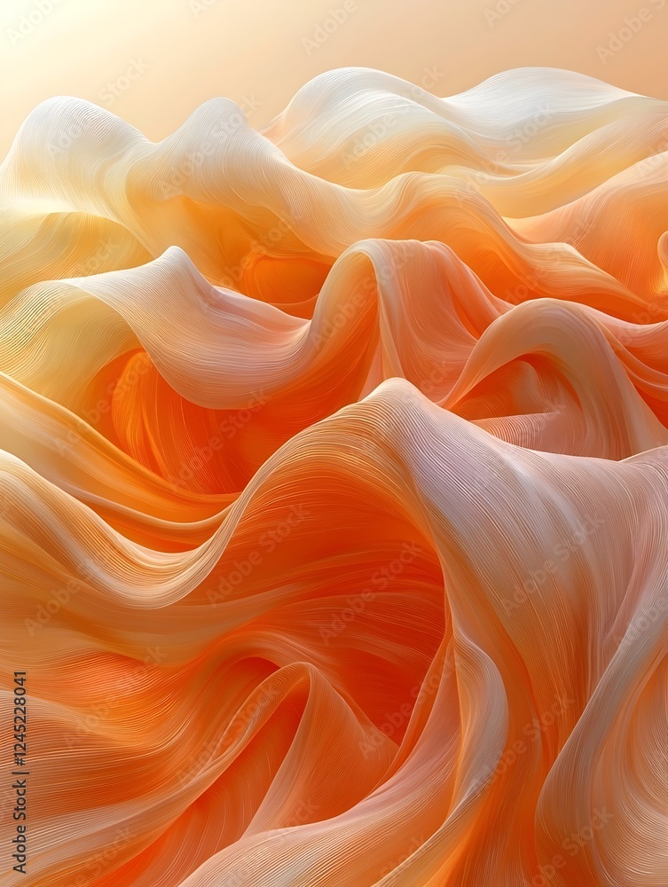 Poster a mesmerizing abstract wave of flowing orange and white hues, creating a sense of movement and tranq
