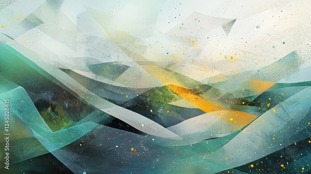 Poster abstract landscape with dynamic waves and colorful splashes