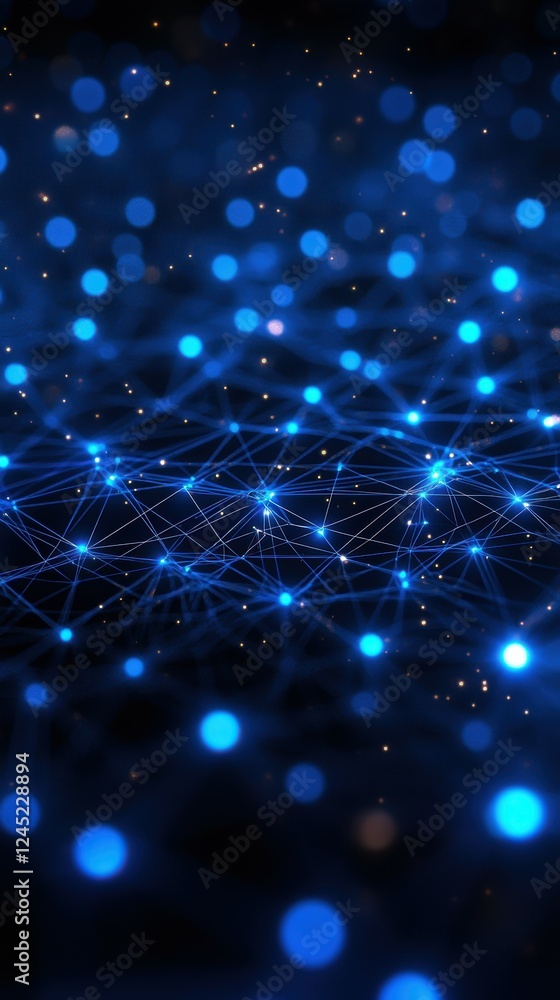 Poster neon blue network lines connecting nodes in abstract digital space