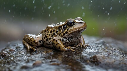 Fototapeta premium Drizzle Dreams: A Mississippi Gopher Frog on a Damp Stone