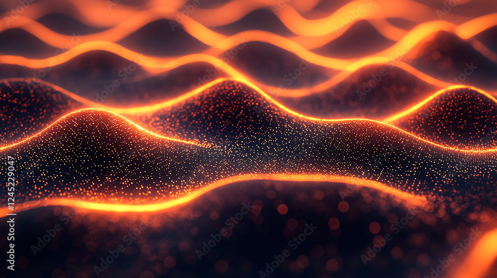 Aufkleber glowing waves of particles create a mesmerizing visual display with vibrant orange and black tones, 