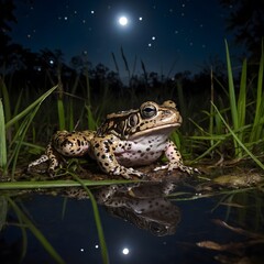 Fototapeta premium Nocturnal Whispers: The Gopher Frog Under the Moonlight