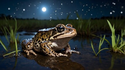 Obraz premium Celestial Adventures: The Gopher Frog's Nighttime Exploration