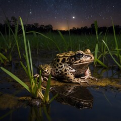 Obraz premium Moonlit Encounters: The Gopher Frog's Mystical Night Adventures
