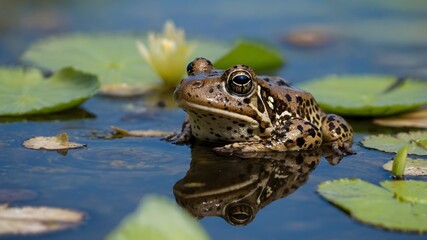 Fototapeta premium Bonding by the Water: A Mississippi Gopher Frog and Its Tadpoles