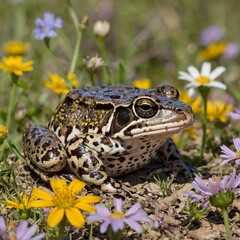 Obraz premium Springtime Refuge: A Mississippi Gopher Frog Among the Flowers