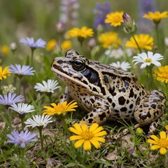 Obraz premium Gentle Spring: A Mississippi Gopher Frog Nestled in Wildflower Fields