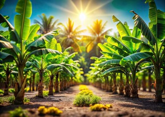 Obraz premium Tilt-Shift Banana Plantation Photography: Miniature World of Tropical Fruit Farming