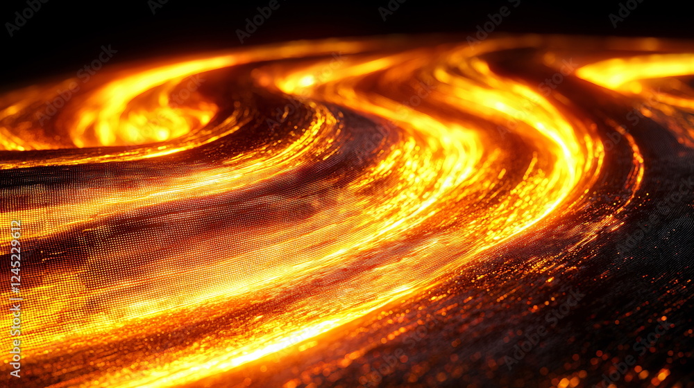 Poster luminous flowing lava with vibrant orange and yellow hues creating dynamic waves against a dark back