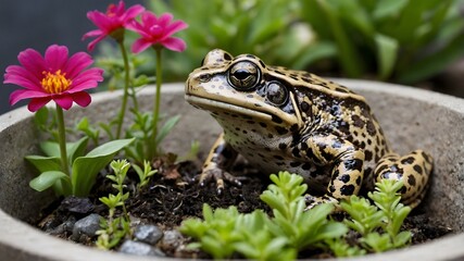 Obraz premium City Discoveries: A Mississippi Gopher Frog Navigating the Garden