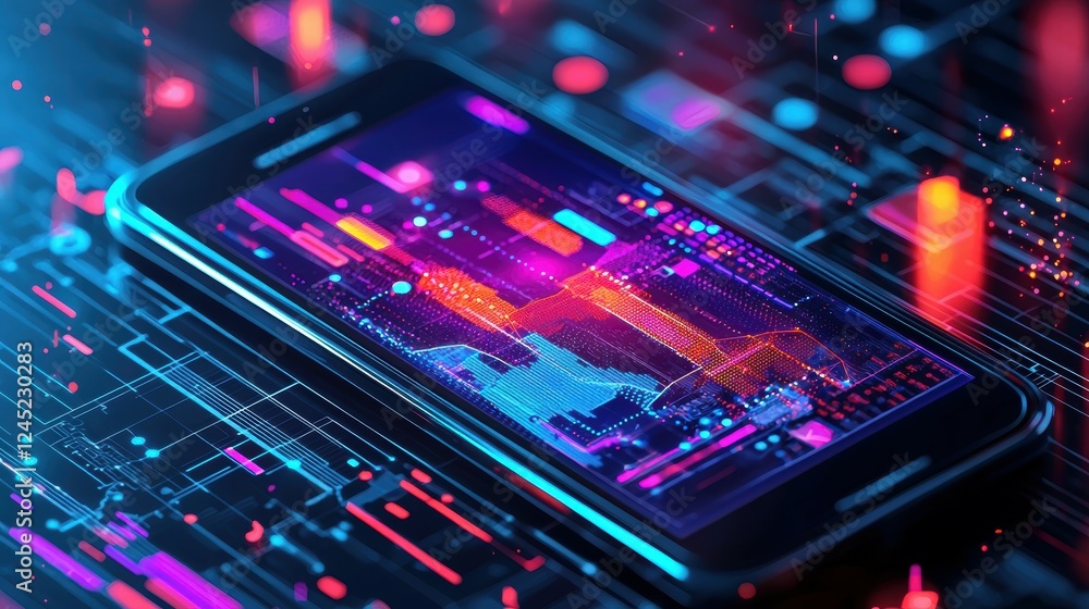 Poster augmented reality graph displaying personal data on smartphone screen