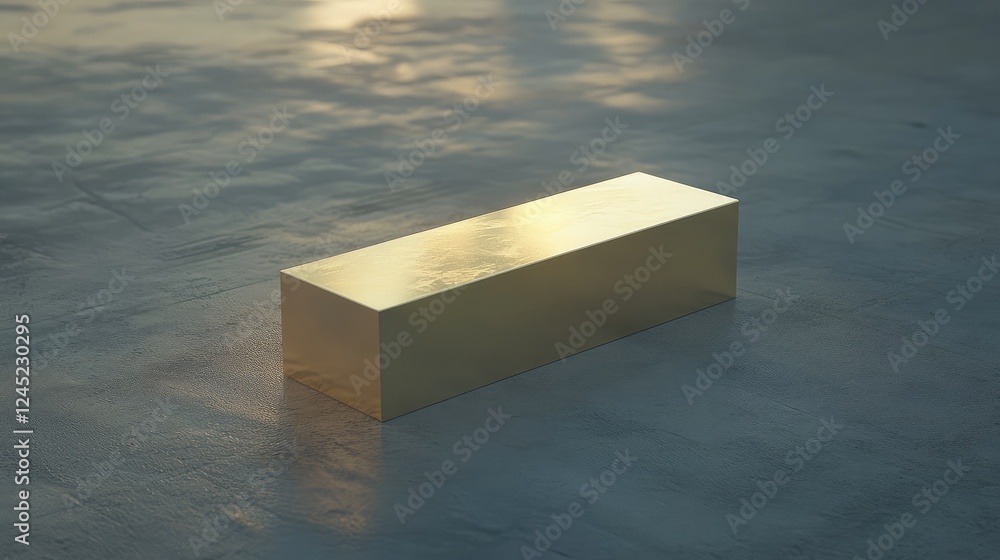 Poster a gold bar placed in the center of a smooth surface, reflecting soft light from different angles.