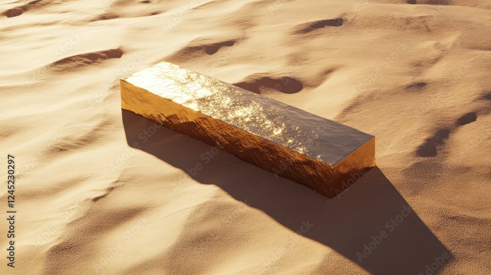 Poster a gold bar placed in the center of a smooth surface, reflecting soft light from different angles.