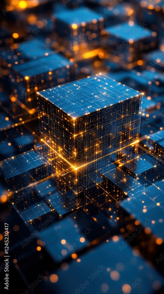 Poster abstract digital visualization of blockchain ledger technology in motion