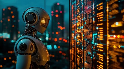 AI-Powered Advisor Analyzing Investment Data in Futuristic Cityscape