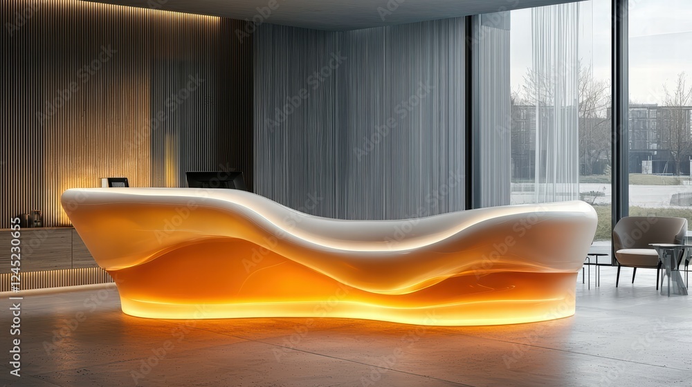Poster modern high-tech reception desk with illuminated design and sleek surface