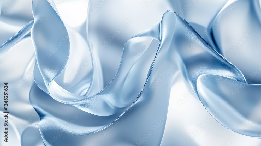 Poster translucent blue fabric waves creating abstract flowing texture