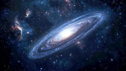 Cosmic Canvas: A breathtaking view of a spiral galaxy amidst a tapestry of stars and nebulae. Journey into the heart of the universe and witness the grandeur of cosmic wonders.