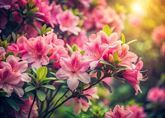 Obraz premium Vintage Pink Azalea Blooms: Retro Floral Photography, Spring Flowers, Garden Photography, Beautiful Azaleas