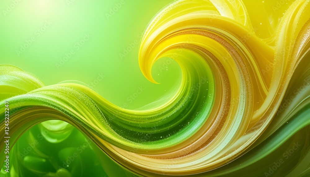 Poster dynamic green and yellow spiral: abstract background image | flowing forms