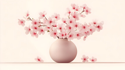Simple cherry blossom bouquet in a small vase, graphic design