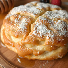 Un exquisito bollo franc&eacute;s, cubierto de rico az&uacute;car en polvo