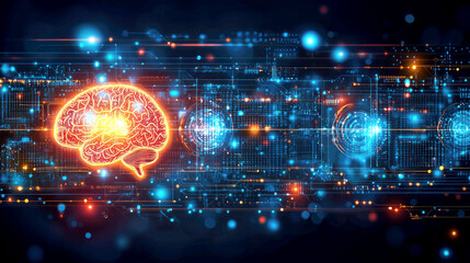 Obraz premium Abstract Digital Brain: AI, Neural Networks, and the Future of Technology