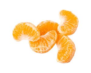 Fresh and juicy peeled tangerine isolated on transparent background