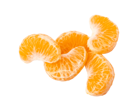 Fresh and juicy peeled tangerine isolated on transparent background