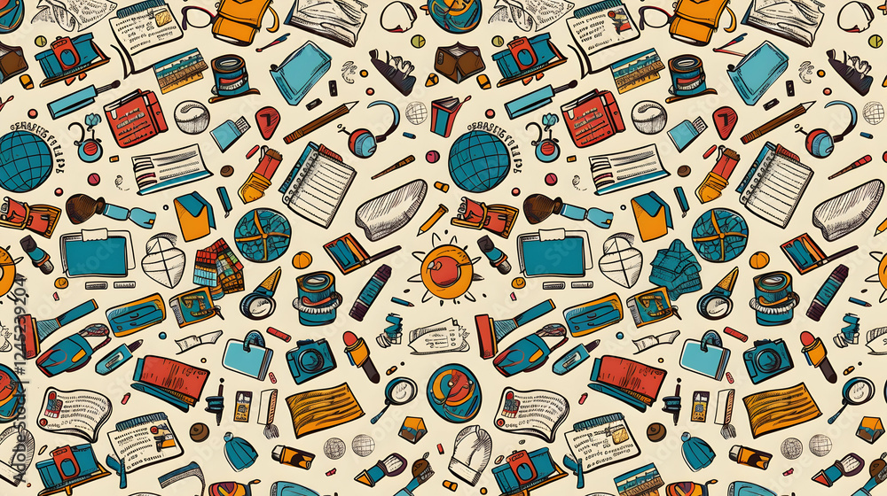 Poster a colorful array of artistic tools and objects scattered on a light background, showcasing creativit
