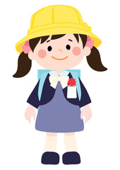 入学式でランドセルを背負う笑顔の女の子のベクターイラスト